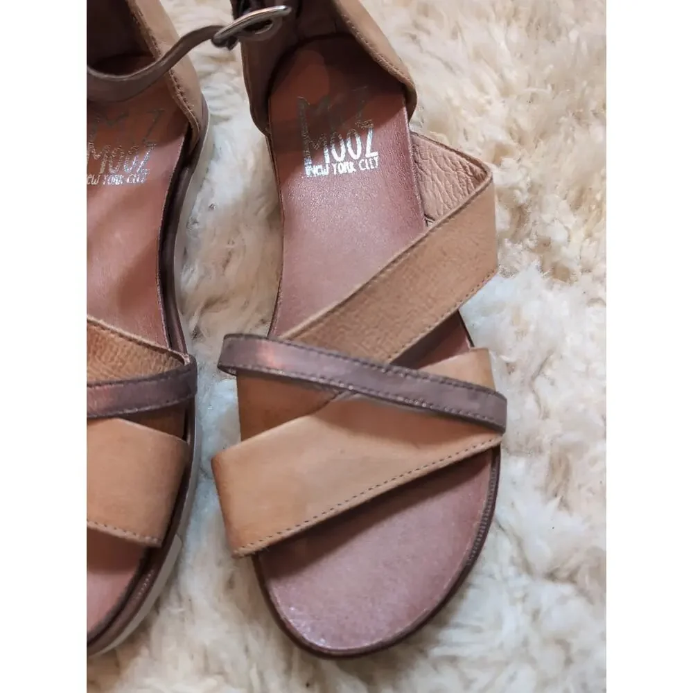 Miz Mooz Leather Strappy Sandals Back Zip Bronze Tan Metallic EU 37 US 6.5-7